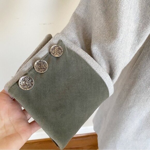 Vintage 1960s Military Style Wool Coat Velvet Collar Cuffs Gray 4 - Picture 4 of 10